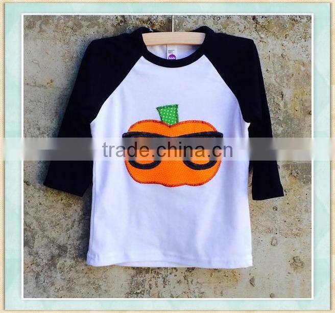 Designer western tops images white top black sleeve mischievous pumpkin embroidery halloween kids tops