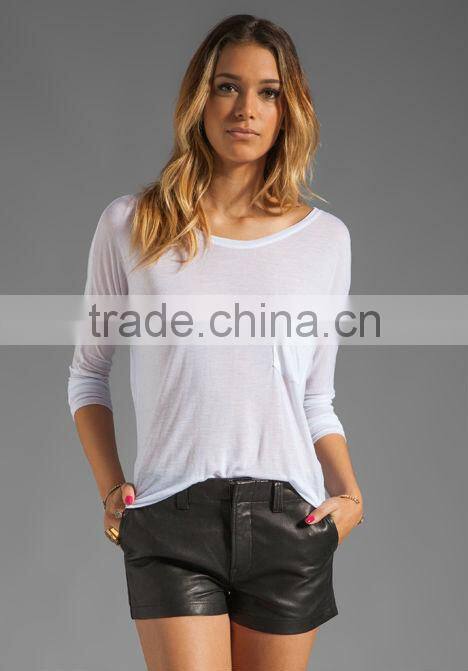 100% modal front breast pocket long sleeve dolman tee shirts
