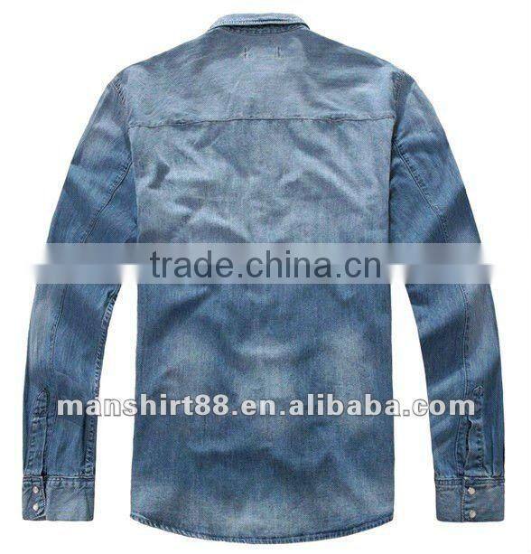 High quality Light blue 100%Cotton Washed Denim/Retro Cowboy Shirt for men with S,M,L,XL,XXL