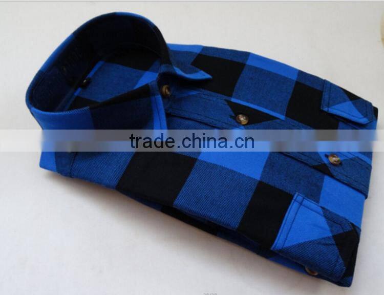 100% cotton royal blue big plaid flannel shirt