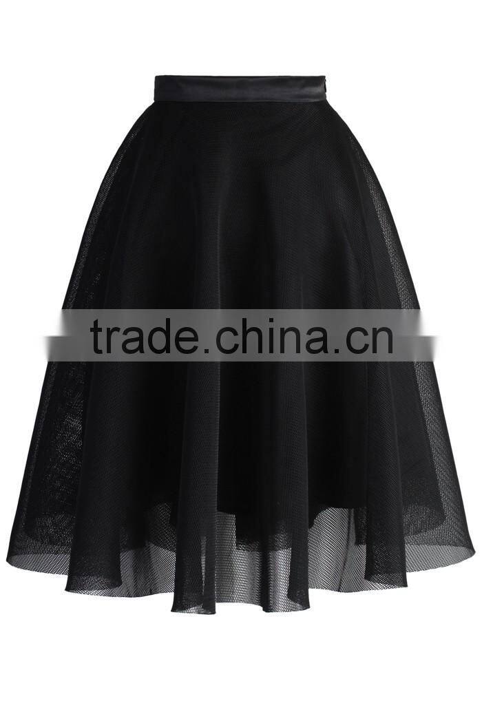 2016 Guangzhou Shandao Hot Selling New Arrivals Summer Casual Sexy Short A Line Black Ruffle Tulle Girls Skirts