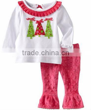 Fashion kids adorable christmas cotton 2pcs winter tops and pants clothing set children costumes