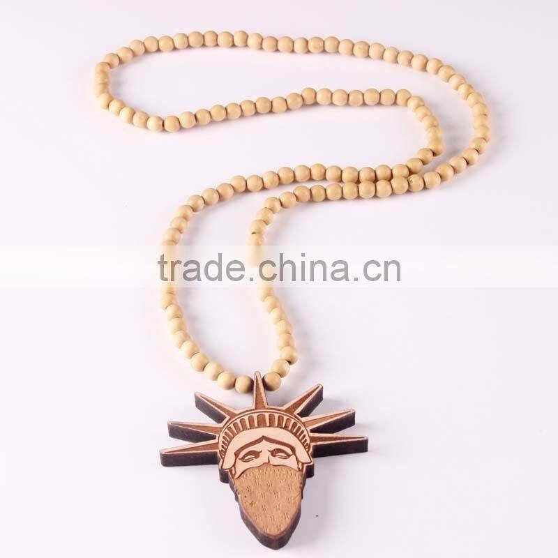 Statue of Liberty Wood Necklaces Pendant Beads Chain Necklaces Best Gift
