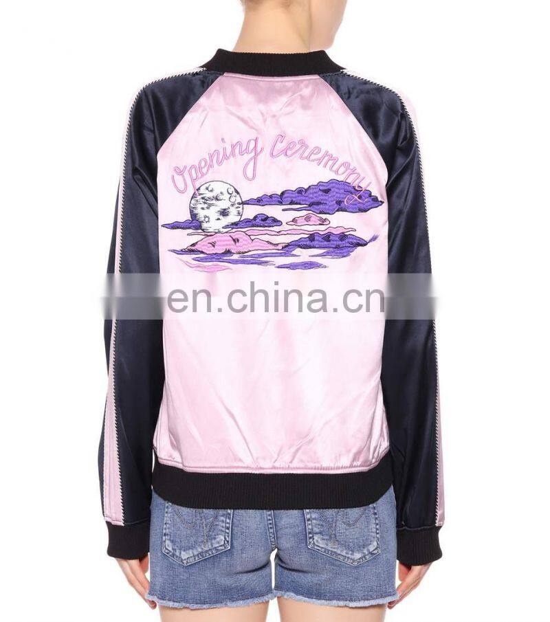 Chinese Clothing Manufacturers Custom Reversible Silk Ladies Spring Bomber Jackets