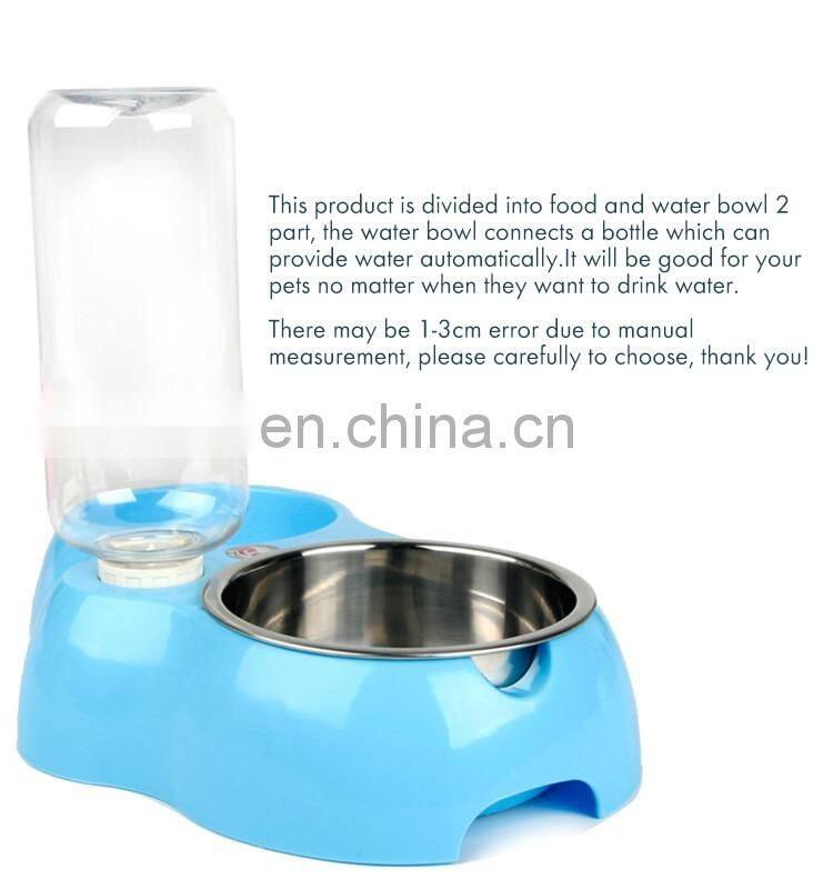 Double dinner bowl for cats, plastic and stainless steel pet bowl with water bottle