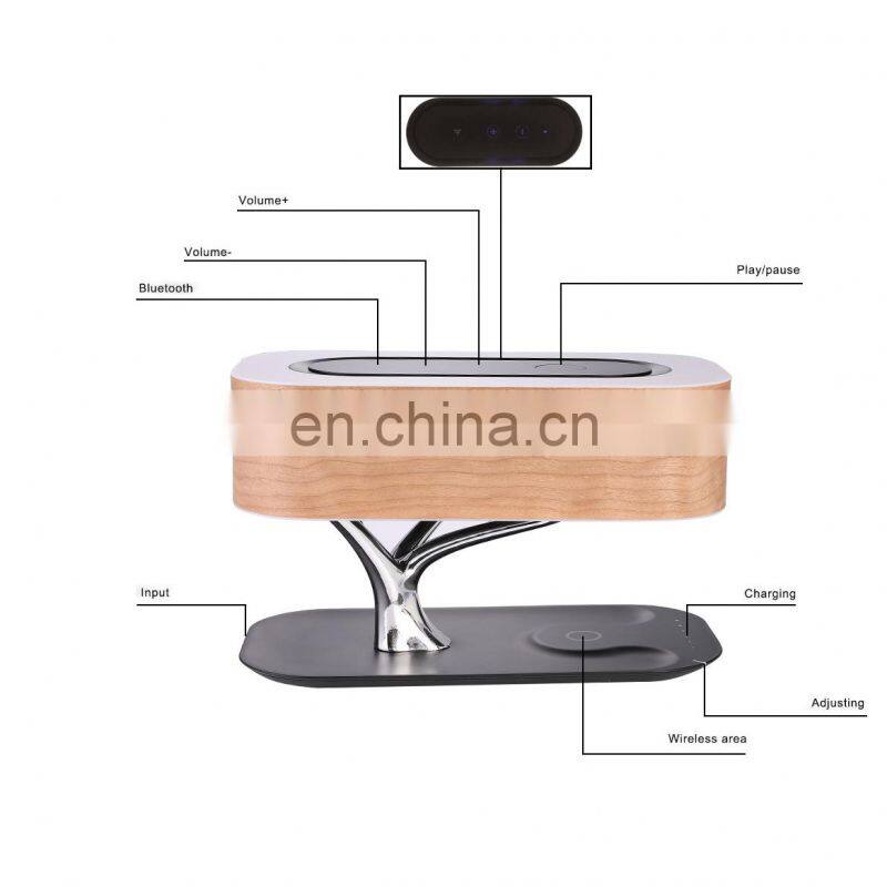 Home wooden smart led table desk lamp with wifi speaker, wireless charger