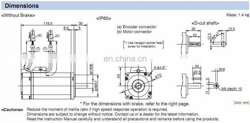 Panasonic A5 II servo motor set 50W MSMD5AZG1U+MADKT1505CA1