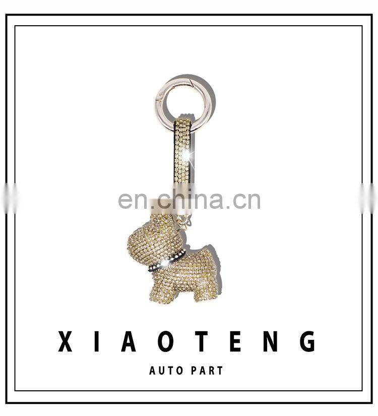 Christmas gift flash crystal Rhinestone cute dog pendant key chain creative sparkling complete with diamond dog keys