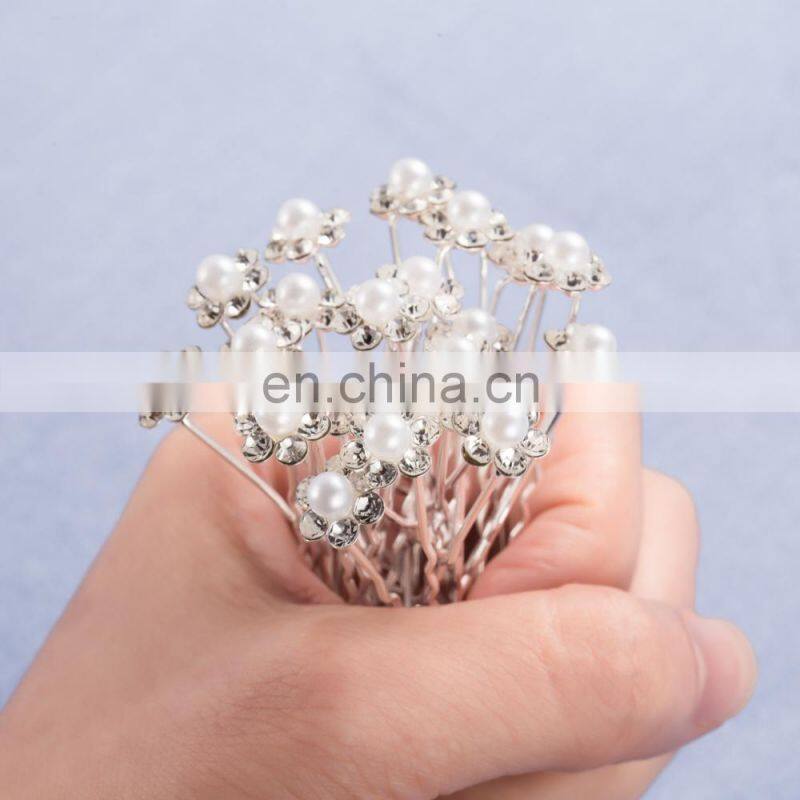 Wedding Bridal Pearl Flower Clear Crystal Rhinestone Hair Pins Clips Bridesmaid Hair wear Jewelry Hair Accessories