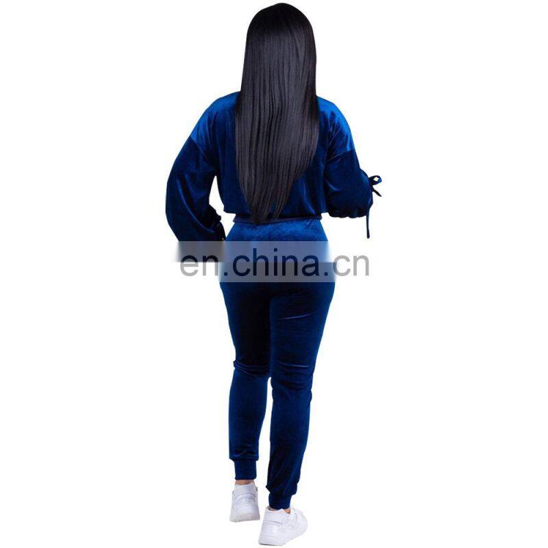 Wholesale customized women's suits European and American women's long-sleeved T-shirt tight trousers casual suit