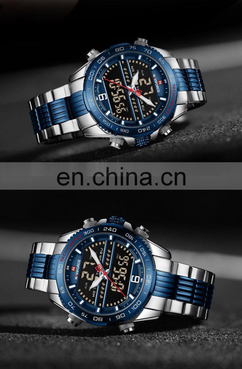 NAVIFORCE 9195 Luxury Brand Digital Sport Watch Men Steel Band Waterproof Chronograph Alarm Clock Luminous Quartz Wristwatch