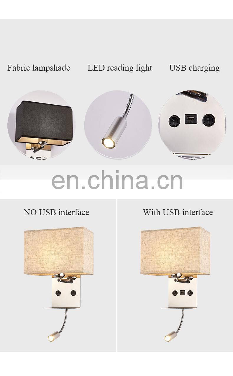 Hotel style fabric wall lamp creative bedroom led hotel bedside lamp simple USB interface charging wall lamp