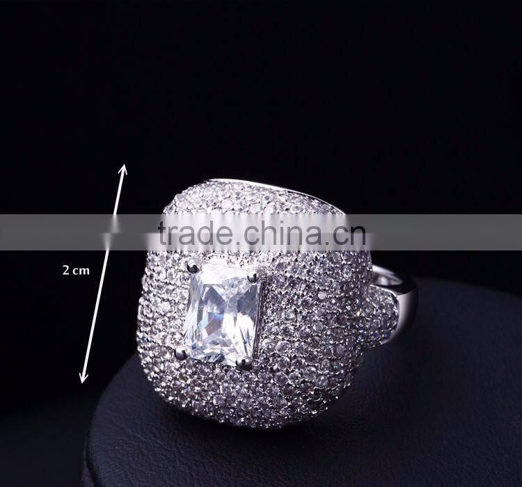 Newest Statement Fashion Pave Setting Cubic Zirconia Chunky Bridal Wedding Ring