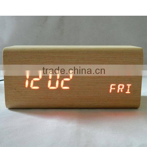 Modern design square LED digital wooden clock with Calendar