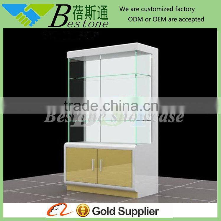 Decoration wooden wall shelf design for retail cosmetic store