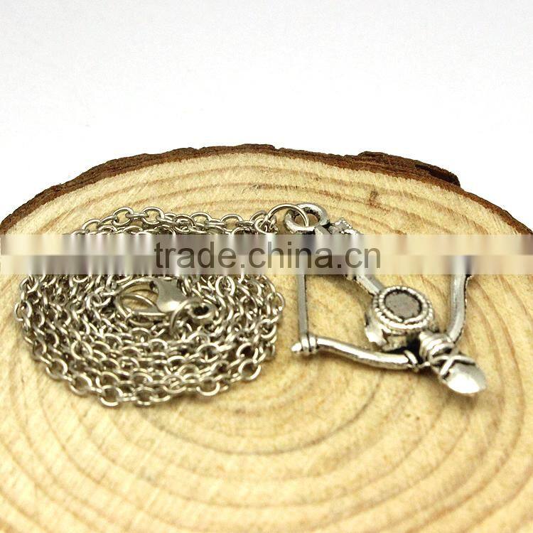 Fashion jewelry 2015 zinc alloy antique silver bow and arrow necklace