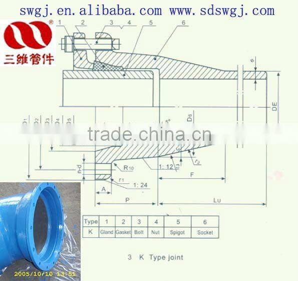 Ductile cast Iron elbow fittings -socketed K type with Gland