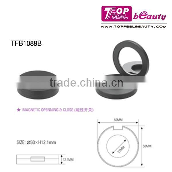 Top selling products 2015 black magnetic powder compact round cosmetic packaging with mirror