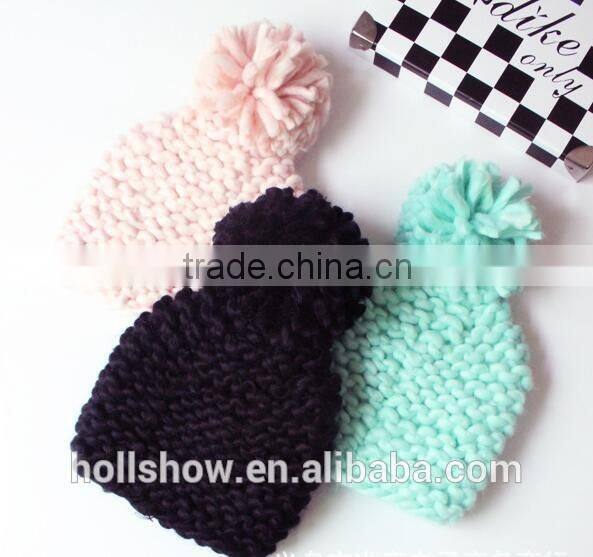 2016 Newest Fresh Macaron Color Thick Iceland Yarn Knitted Pom Pom Beanie Caps