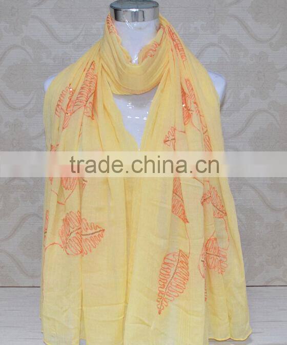 New Style Sequin Leaf Pattern Cotton Fashion Woman Embroidered Shawls