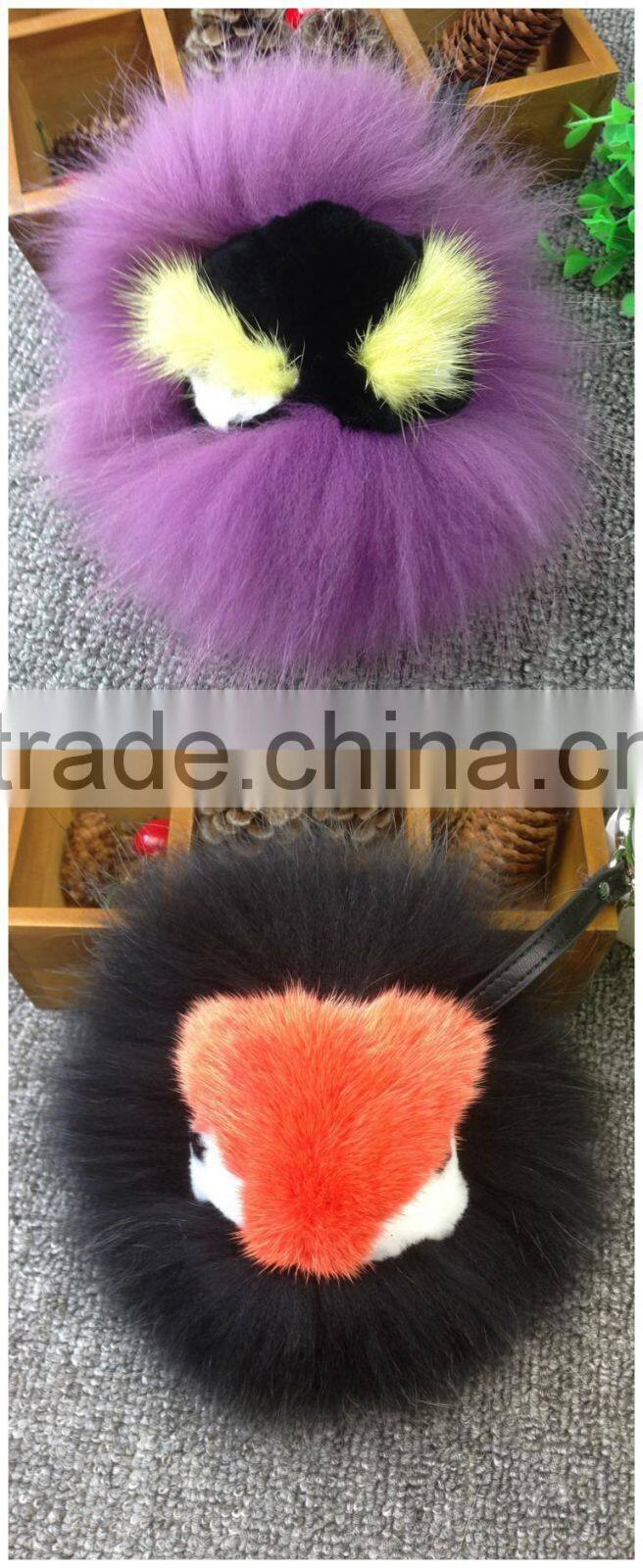 New Arrival Bag Phone Carkey Ornaments Monster Style Real Racoon Fur Leather Key Rings
