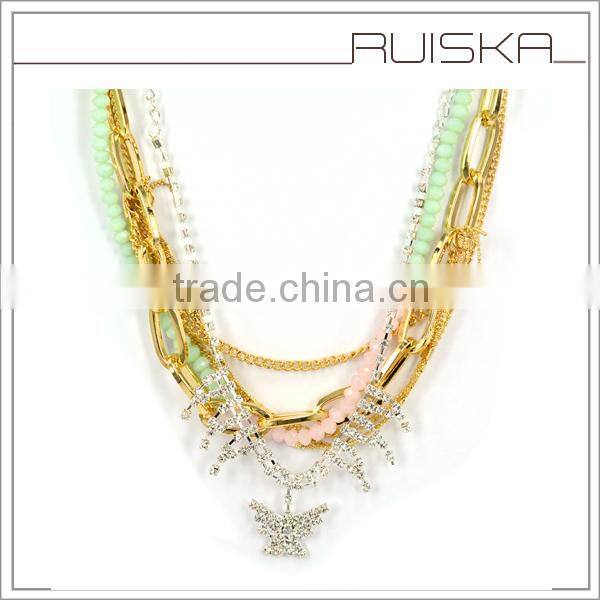 wholesale gold plating chain colorful beads chain with rhinestone buttlefly cheapest necklace