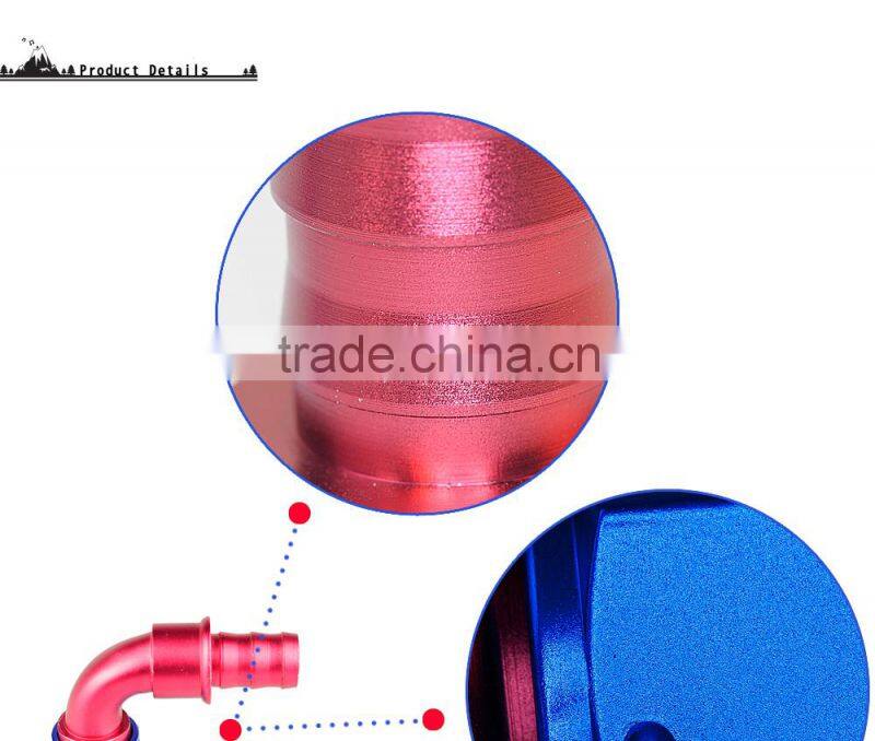 Aluminum oil cooler hose fitting 90 degree push on hose end push on fitting blue and red 10-090-10