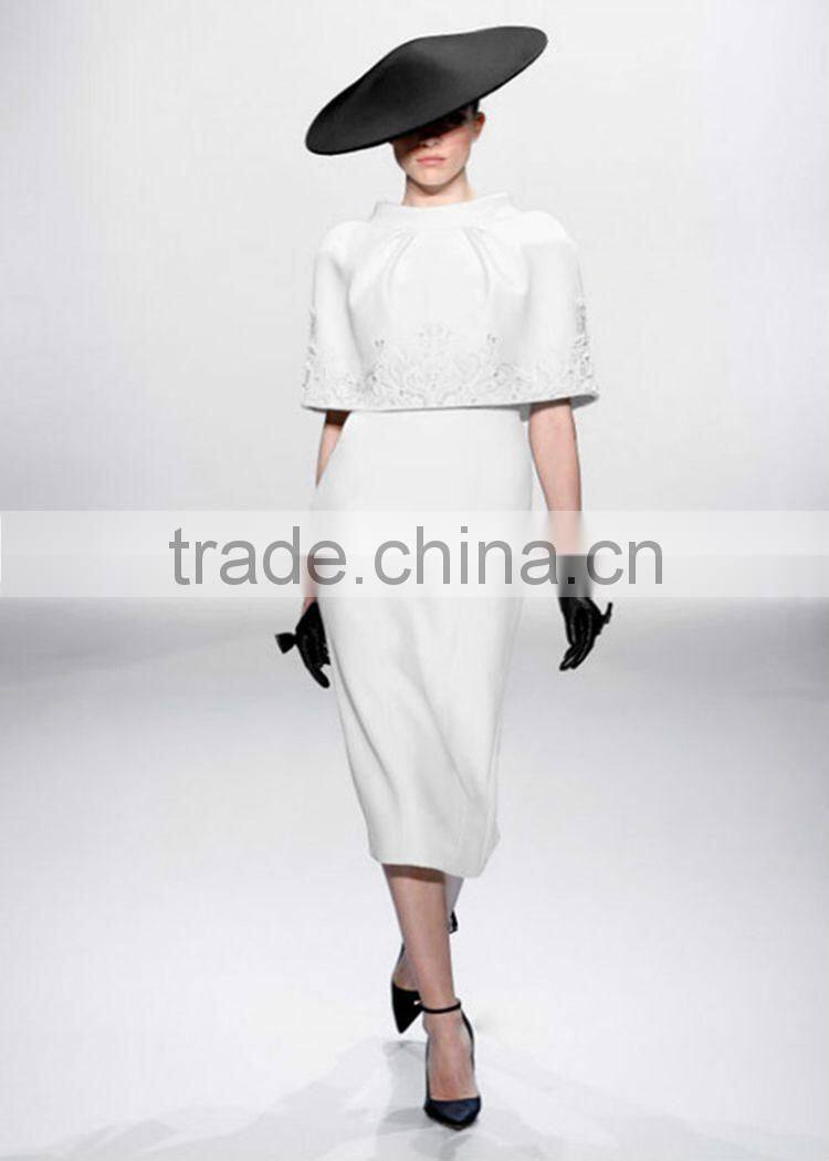 Mid-calf top quality famous brand white dresses European Style most popular 2014