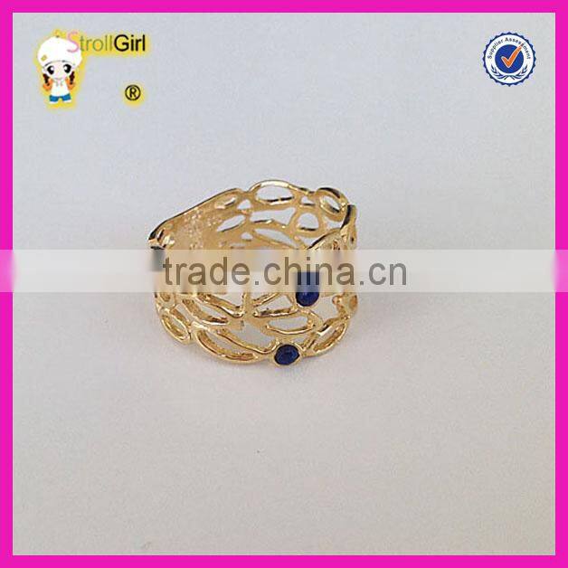 Hot sale beautiful lapis gemstone rings for women silver & gold plated hollow ring