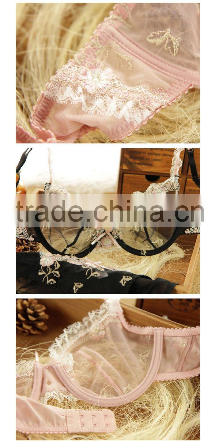 Black Flower Embroidery Transparent Sexy Bra