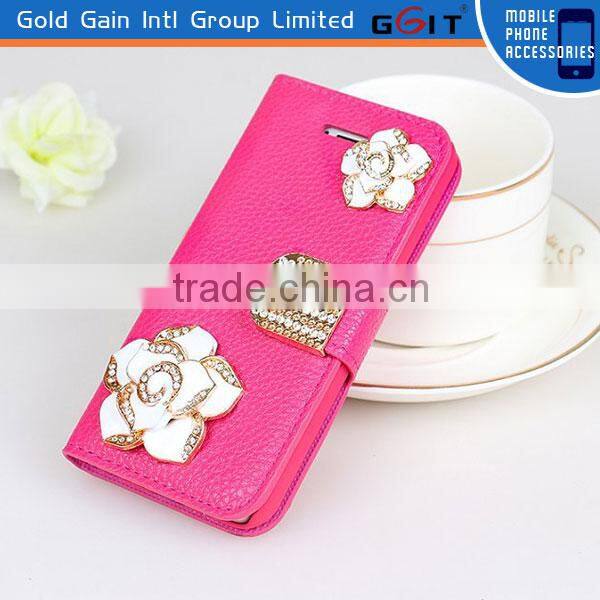 Lichee Pattern Leather and PC Case with rose for Sony Xperia C 1509 with stand holder