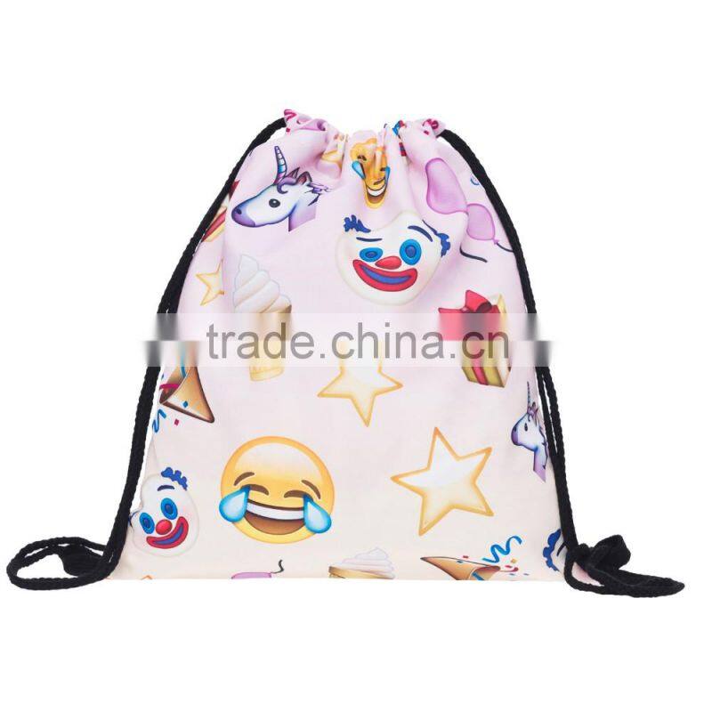 High Quality 3D Printed Wholesale Emoji Gift Drawstring Bag