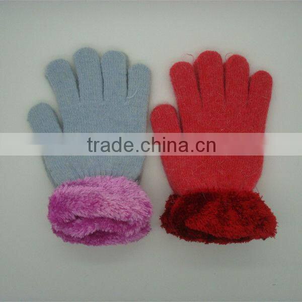Boxi-High quality feather yarn rib rabbit fur gloves