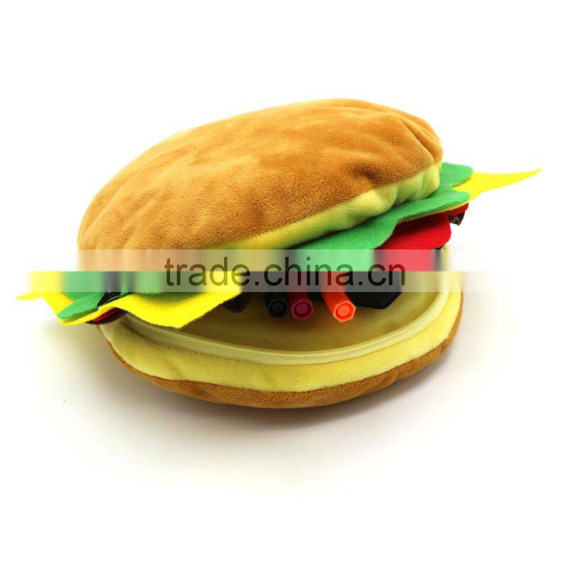 Food shaped pencil case, plush hamburger pencil bag, burger pencil case