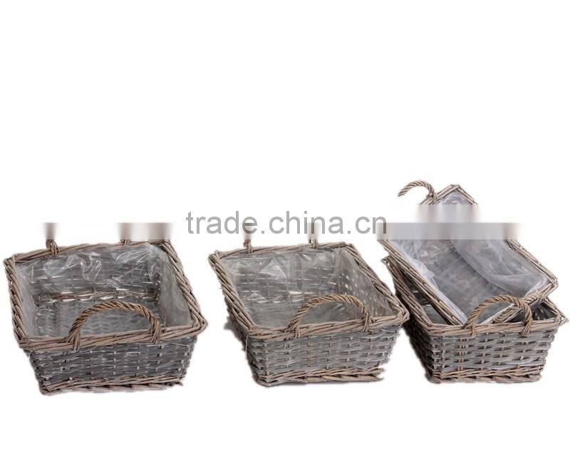 4 pcs grey willow wicker baskets plant pots with handle and plastic lining