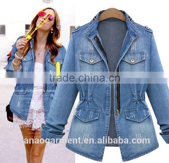 women's water wash all-match denim long-sleeve slim outerwear denim top