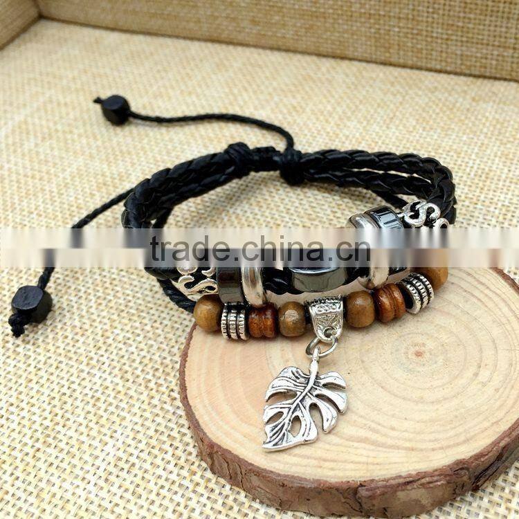 Knitting Leather Straw Rope Bracelet For Boys,Fashion Leather Bracelet For Men