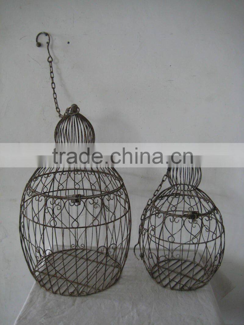 double round metal bird cage w/antique rusty finish