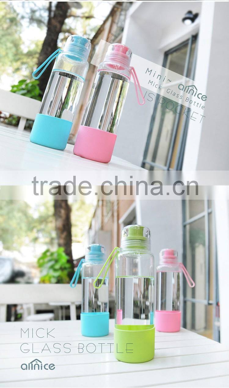 Wholesale promotional gift travel essential 480ml high borosilicate glass water bottle