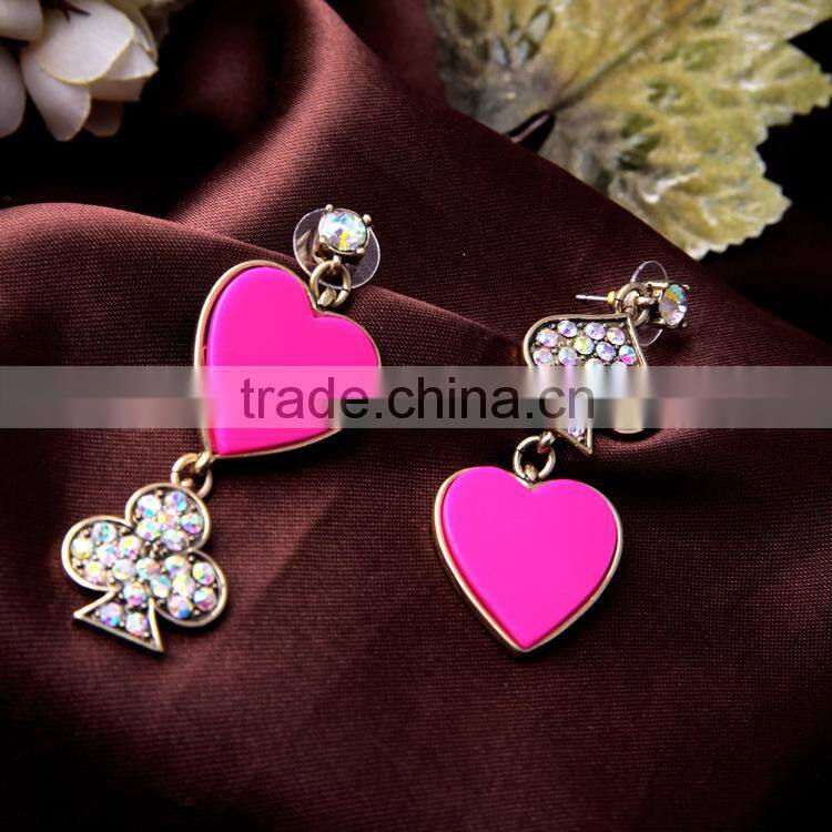 poker pink heart pendant design earrings of heart, top design earring