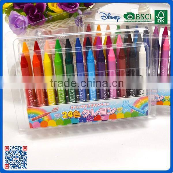 2016 wholesale 24 colors crayons into pvc bag for school students with cheap price