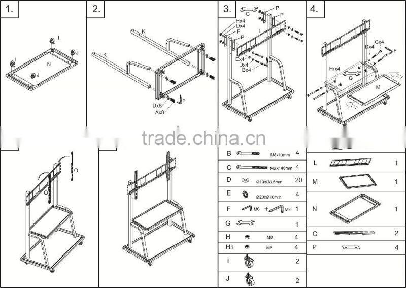 Vertical rotation movable TV Cart tv mounting bracket