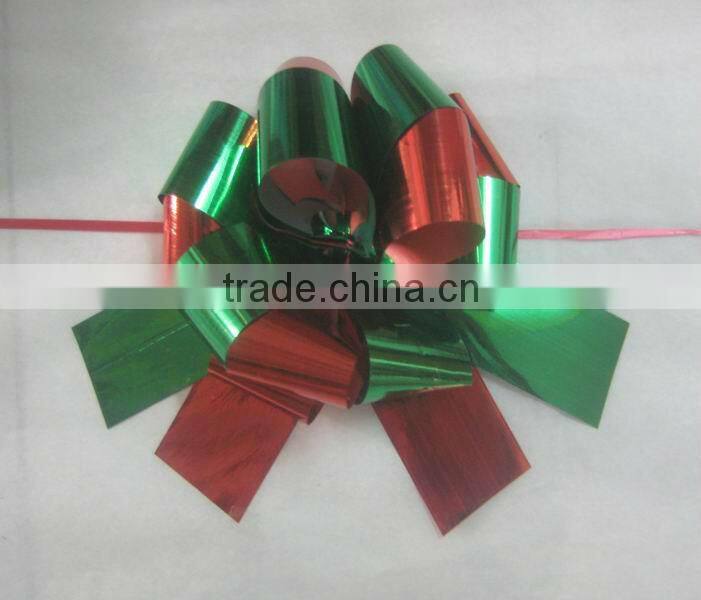 HOT SALE ! New Design Red / Green Metallic Poly Ribbon Decorative Pom Pom Pull Bow