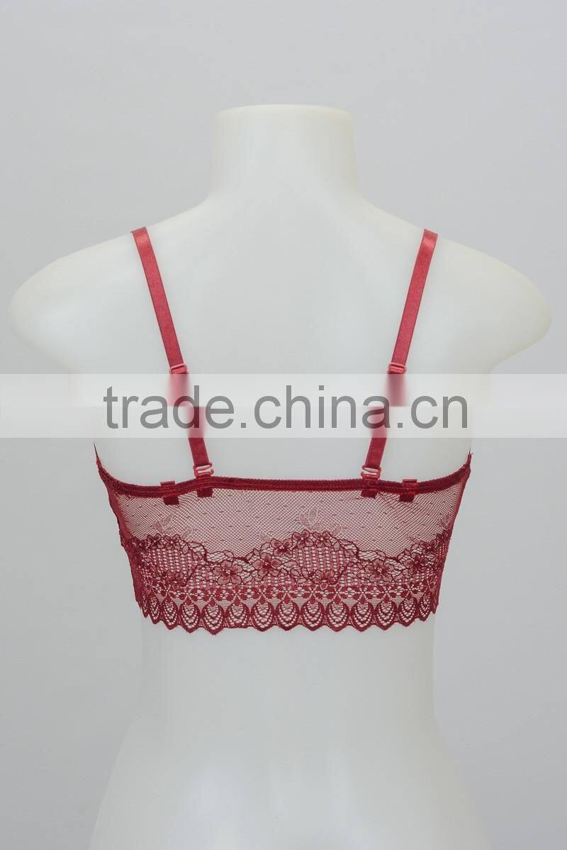 90% Viscose Deep Red Sheer Lace Cami Bra Sale