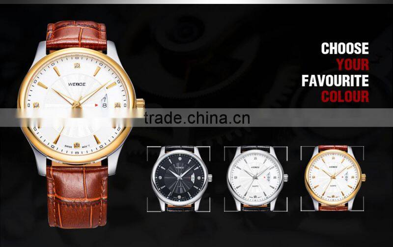 WEIDE CE RoHS Certified Genuine Leather Sapphire Quartz Watch