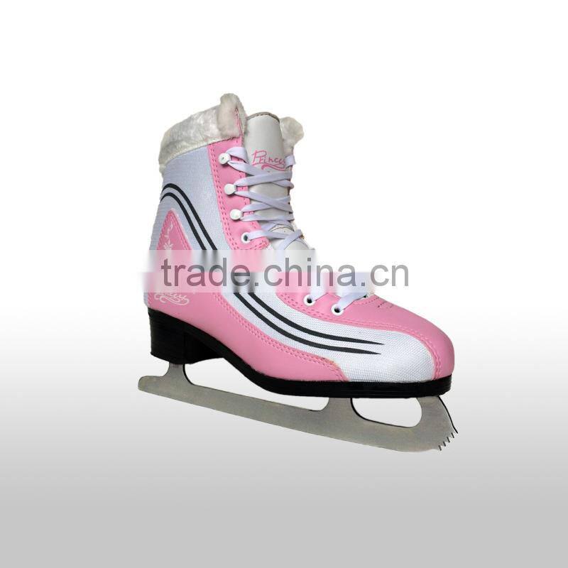 Pink PU cheap ice figure skating for girls made in china manufacture
