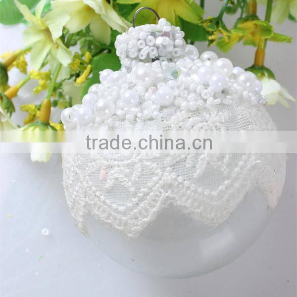 2015 china hand made wholesale christmas tree white lace edge balls ,christmas ball decoration/ornament with aluminium cap