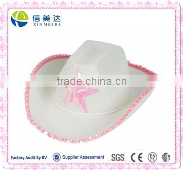 White plush Cowgirl Cowboy Hat With Pink Star