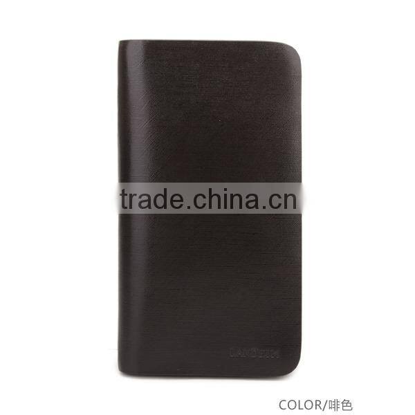 Popular Long Style Zipper Around Genuine Leather Brown Waiter Wallet