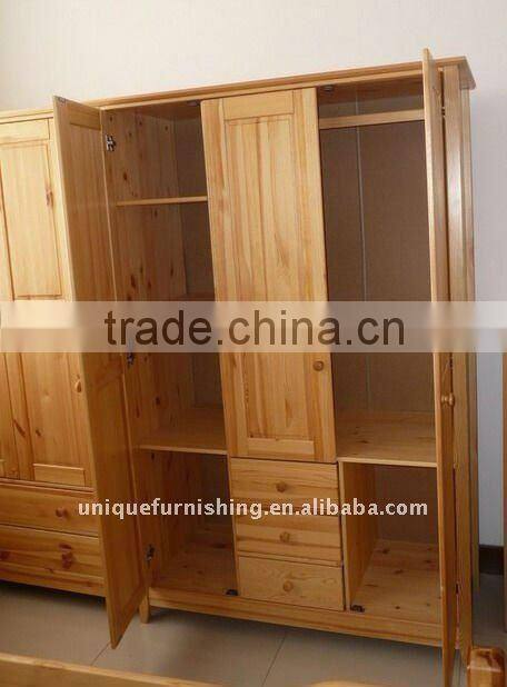 Solid pine wood 3 door wardrobe bedroom furniture